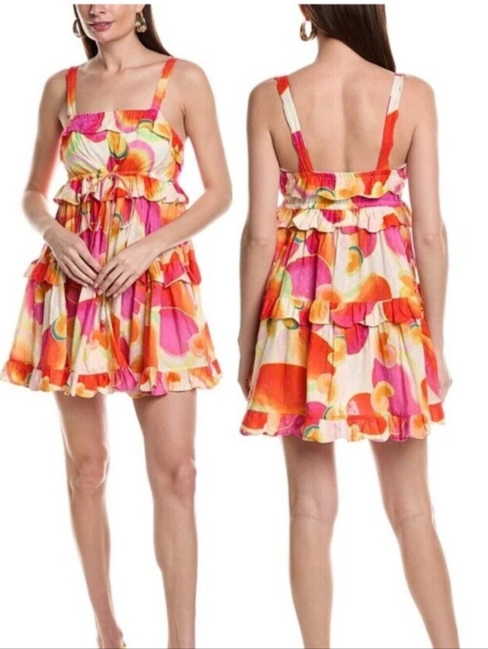 Farm Rio Cashew Juice Floral Mini Dress Small Tropical Cottagecore Boho Lined